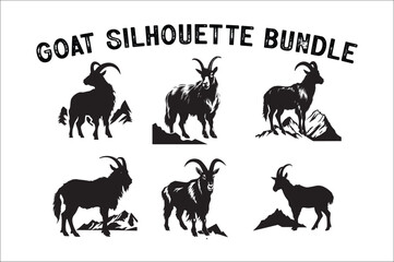 Goat Silhouette vector Bundle on white background. Goat Silhouette set. 