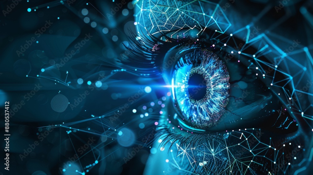 Poster a futuristic network of eye data with a background in cyber security technology