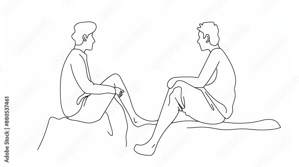 Poster two men sitting and talking - a simple line drawing of two men sitting and talking, the image is min