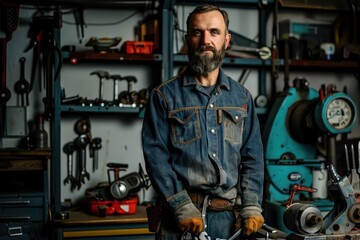 Portrait of a Bearded Man in a Workshop