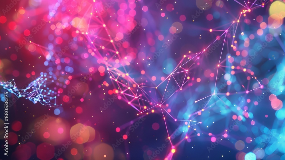 Poster 3d illustration of a neural network. data stream. global database and stock. bright, colorful backgr