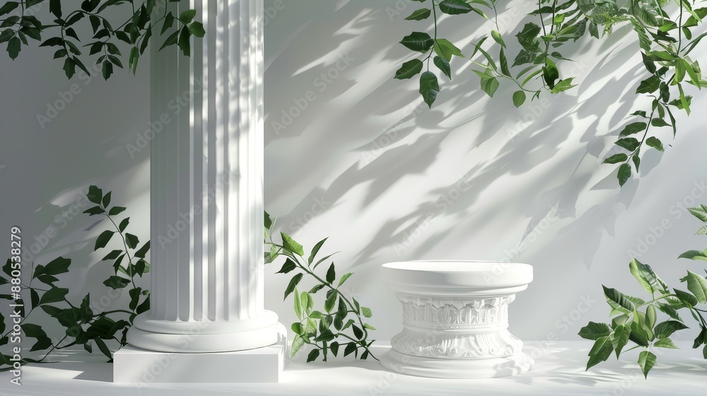 Poster greek ancient display product pillar podium background pillar stage gallery design render scene. pod