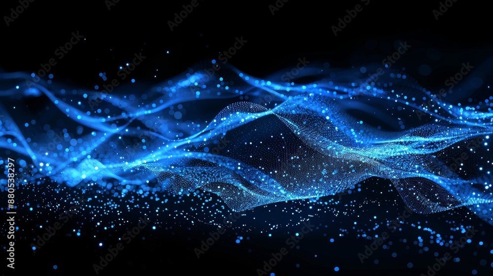 Poster cyber quantum computing, artificial neural networks, and abstract blue tech background