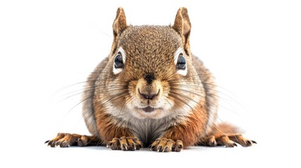 Obraz premium An isolated red squirrel is seated on a white background