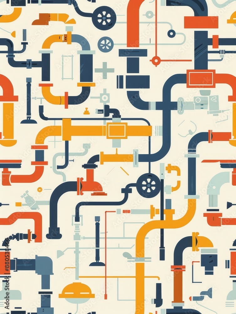 Poster abstract industrial seamless pattern - an abstract seamless pattern with colorful pipes, industrial 