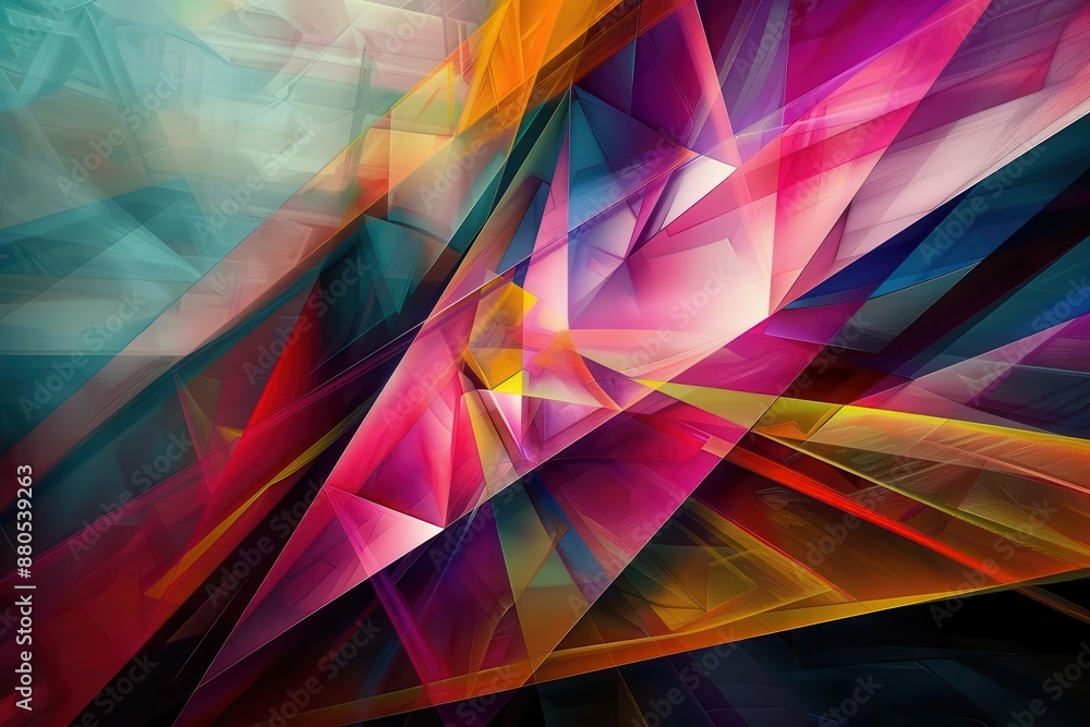 Wall mural fractal art featuring sharp geometric lines in a kaleidoscope of vibrant colors creating an abstract
