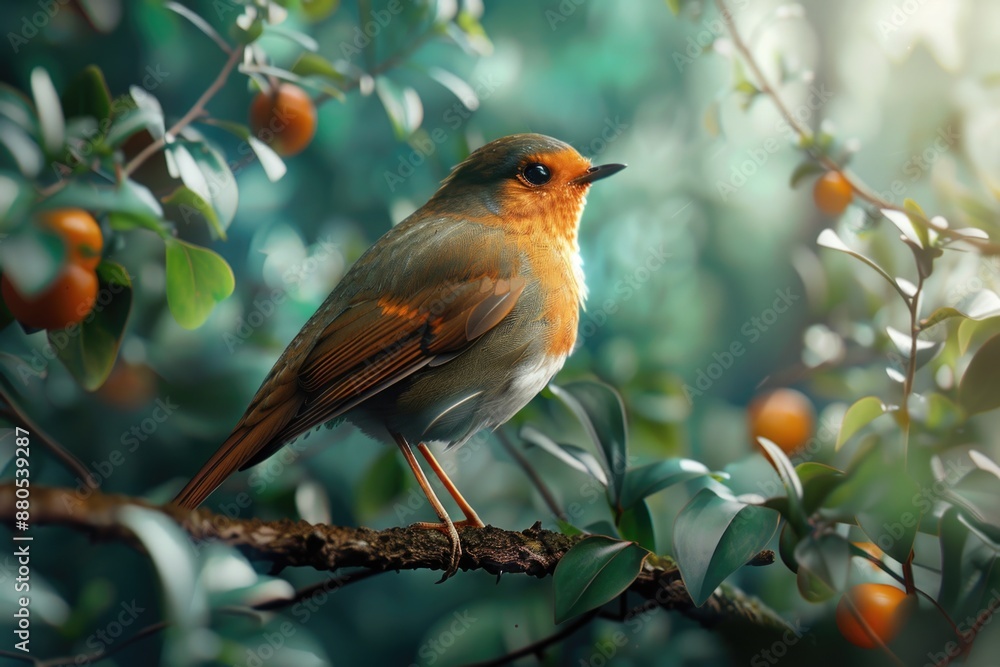Poster a small bird is perched on the branch of a tree, looking around