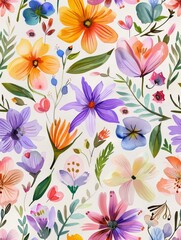 Watercolor Floral Pattern - Watercolor floral pattern with a variety of bright and colorful flowers. - Watercolor floral pattern with a variety of bright and colorful flowers.