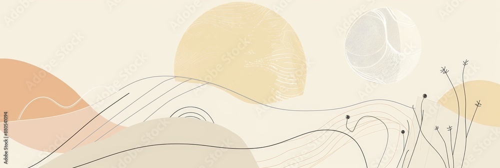 Poster abstract landscape with minimalist shapes and lines - an abstract digital illustration featuring min