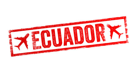 Ecuador - is a country in northwestern South America, text emblem stamp with airplane