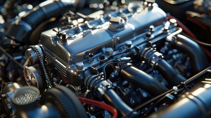 A detailed view of a car engine, ideal for automotive or technical use