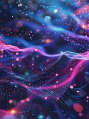 Fototapeta premium Abstract 3D of Glowing, Shimmering Waves - An abstract 3D ing of glowing and shimmering waves with a bokeh effect. The colors are vibrant and dynamic, creating a sense of movement and energy. - An ab