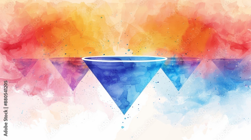 Poster abstract watercolor artwork with triangles and circle - a vibrant and colorful watercolor painting f