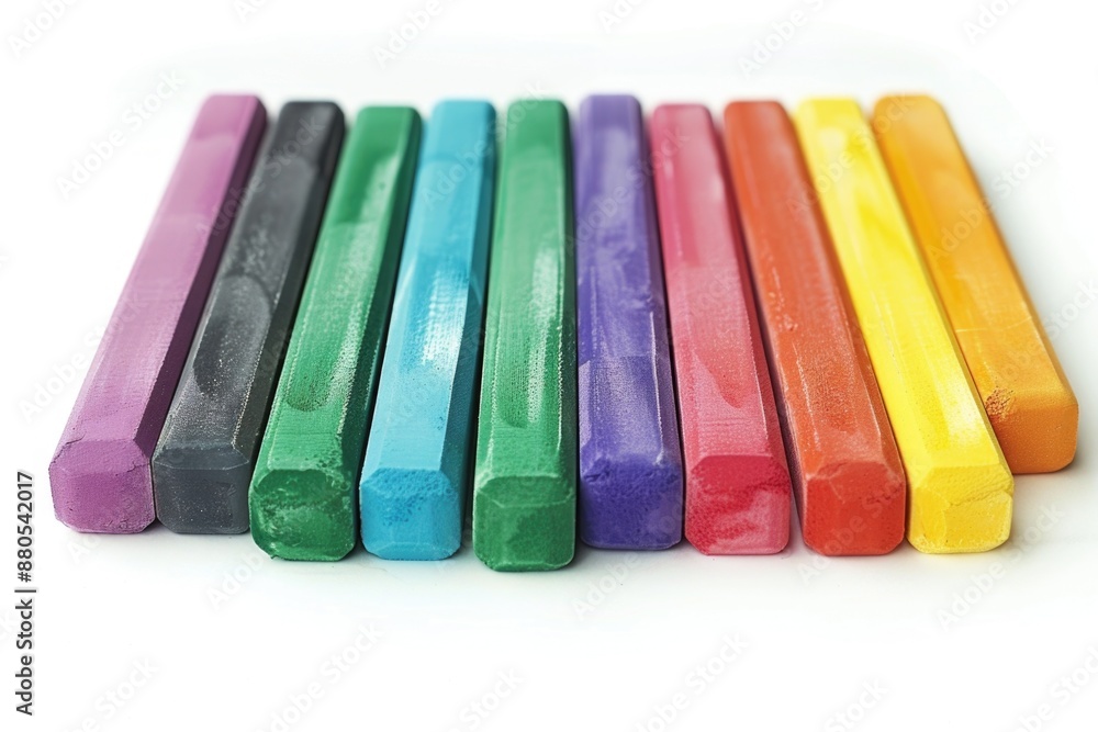 Aufkleber a row of colorful crayons arranged on a white surface, great for representing creativity and artisti
