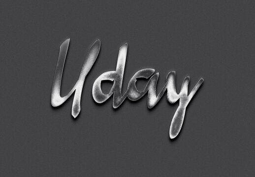 Chrome metal 3D Hindi name design of Uday on grey background.	