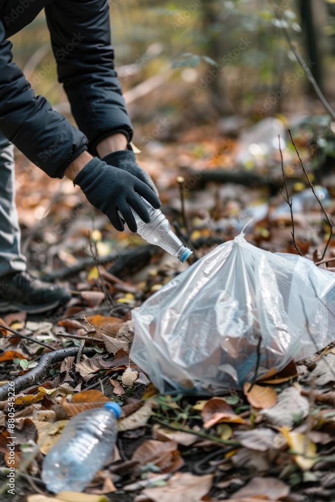 Poster a person collecting garbage from the ground, highlighting the importance of keeping our environment 