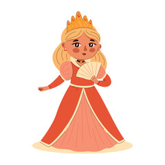 Fototapeta premium Cute girl in a fairy tale princess outfit and feel happy vector illustration