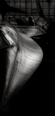 black and white sr71 blackbird fighter jet plane in museum