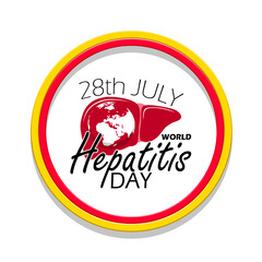 World Hepatitis Day event health banner. A Liver with earth and bold text in circle frame on white background to commemorate on July 28th