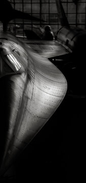 black and white sr71 blackbird fighter jet plane in museum