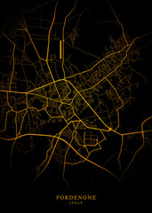 Pordenone City, Italy Map - Pordenone City Maps Gold Poster Wall Art Home Decor Ready to Printable	
