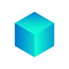 Vector cube with gradients for game, icon, packaging design or logo. Cube illustration isolated on white background. Minimalist style abstract cube icon. Platonic solid. Icon.