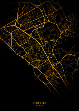 Portici City, Italy Map - Portici City Maps Gold Poster Wall Art Home Decor Ready to Printable	
