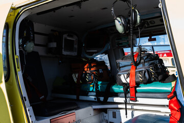 Equipment inside a medical helicopter