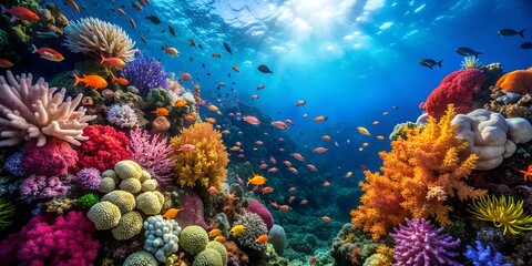 underwater view has a Beautiful colorful coral
