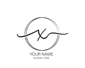 X initial letter handwriting logo design ,signature logo template,beauty initial with circle design