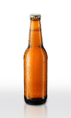 full brown bottle with beer