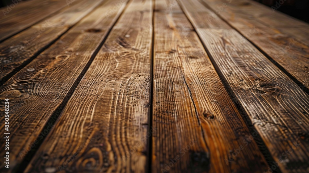 Poster a close-up view of a wooden table with water droplets glistening on its surface