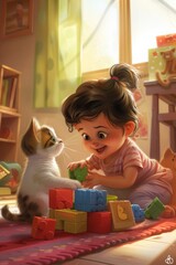 Playful Bond: Baby Girl Kitten