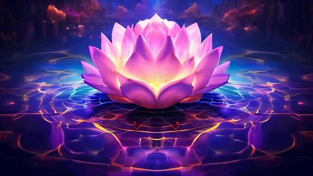 lotus flower background with glowing energy waves
