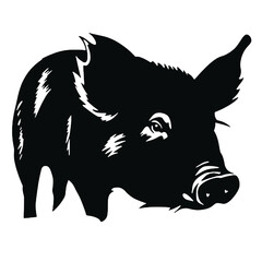 Hand drawn pig   silhouette  isolated on white background