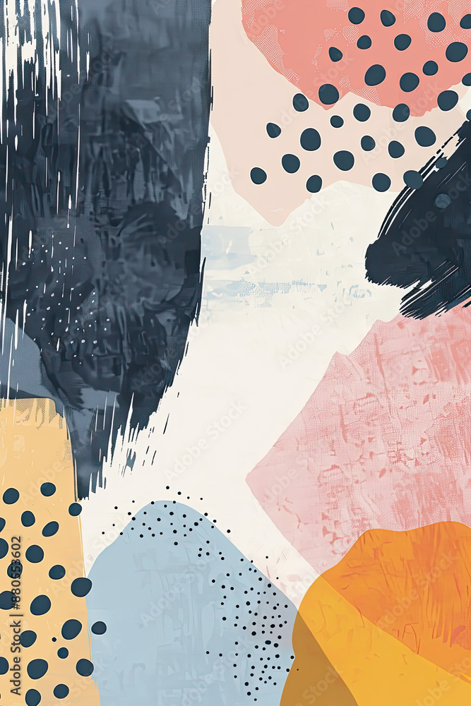 Poster an abstract painting of some rounded lines and shapes with spots