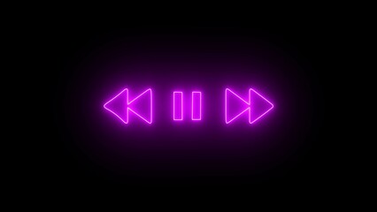 Play or pause button. Neon line music sign illustration on the black background. Music timeline or video track player icon.