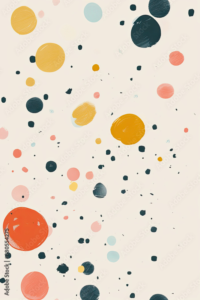 Poster an abstract painting of some rounded lines and shapes with spots