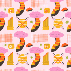 surrealism geometric pattern. Abstract brutalism background