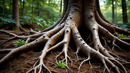 Photograph of Tree Roots Interconnected Underground Forming an Intricate Pattern