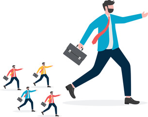 Businessmen follow business giants, vector illustration

