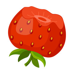 Fresh sweet Bitten strawberry, bright Red berry. Hand drawn summer strawberry trendy flat style isolated for design. Vector illustration