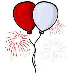 Indonesia Independence Day Balloons Red and White with Fireworks Illustration