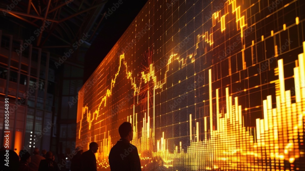 Aufkleber a gold price graph displayed on a large led screen at a financial conference.