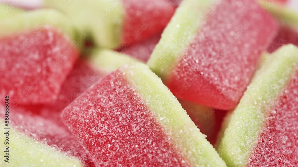 Poster Pile jelly candies in the form of a watermelon close up.