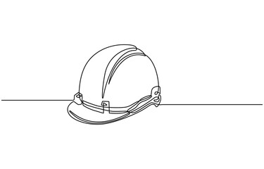 one line isolated vector object hard hat ,one line drawing of isolated hard hat, Continuous one line drawing safety helmet for safety work. Road and building construction concept. Single line draw