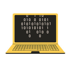 Script coding and programming concept. User programming coding binary code on laptop. Icon for web, blog, seo, social media, internet advertising. Vector illustration in flat style