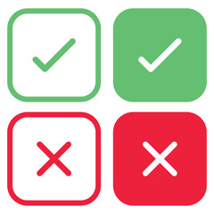 Set of red, green and yellow check mark icons, Right icon with green, Wrong icon to say no or refuse the require, the checkmark for voting,