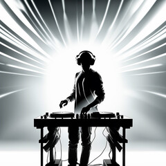 silhouette of dj in action, generative ai