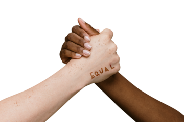 Diverse people holding hands to justify equality design element